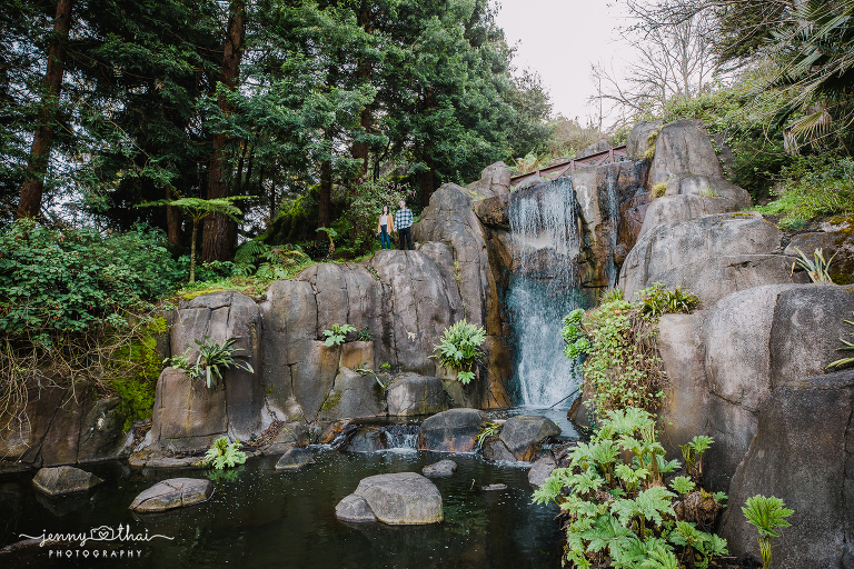 SF Golden Gate Park Engagement Photos - Strawberry Hill Waterfall